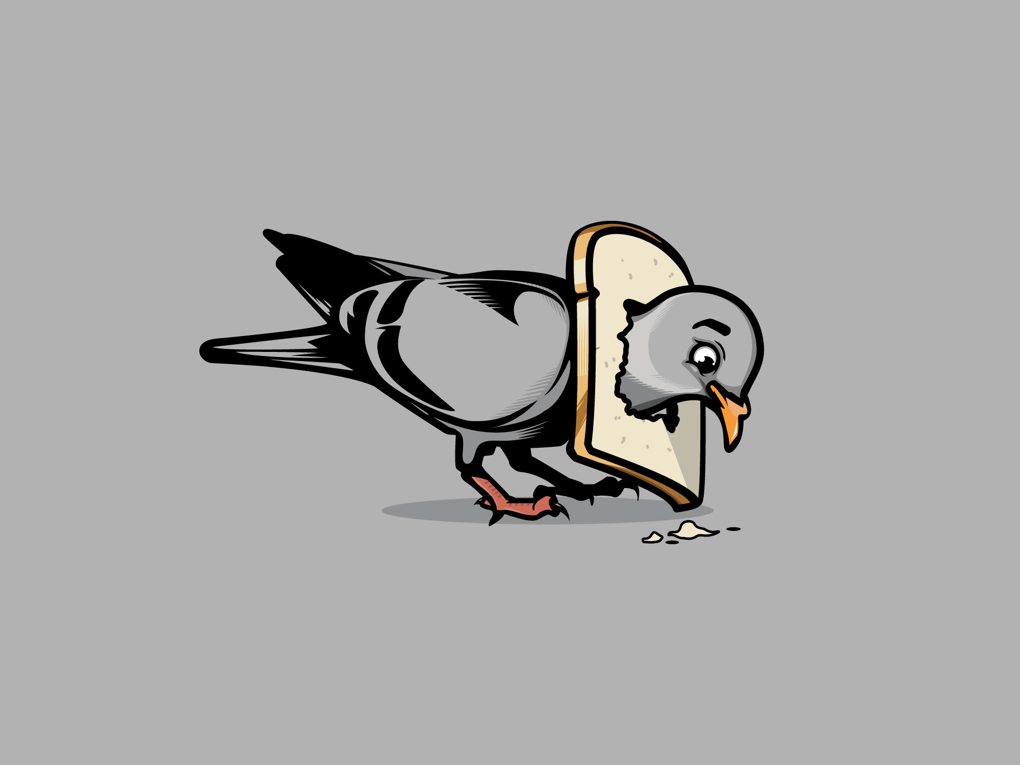 Vector Pigeon with bread around his neck design by Old Dirty Dermot BK NY Creative for hire